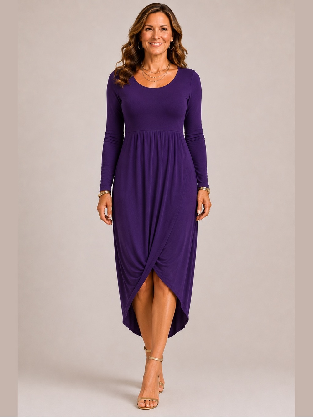 Ducci- Scoop-Neck Purple High-Low Twist-Front Statement Dress - SzM
